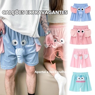 pijama de elefante engraçado casal shorts fofos calças de verão casual ideal para casa perfeito em Oferta na Shopee