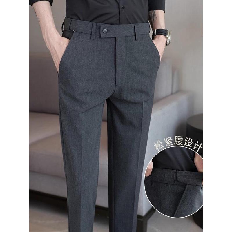 2025 primavera verão cintura elástica elástica tornozelo comprimento calças fino-ajuste masculino Casual negócios Drape 