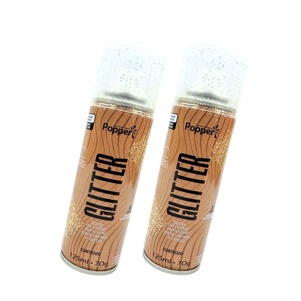Kit 2 Spray De Glitter Dourado 125ml Popper Cabelo Corpo Roupa Maquiagem Brilho Ouro Pequeno Bolsa Festas Carnaval Shows