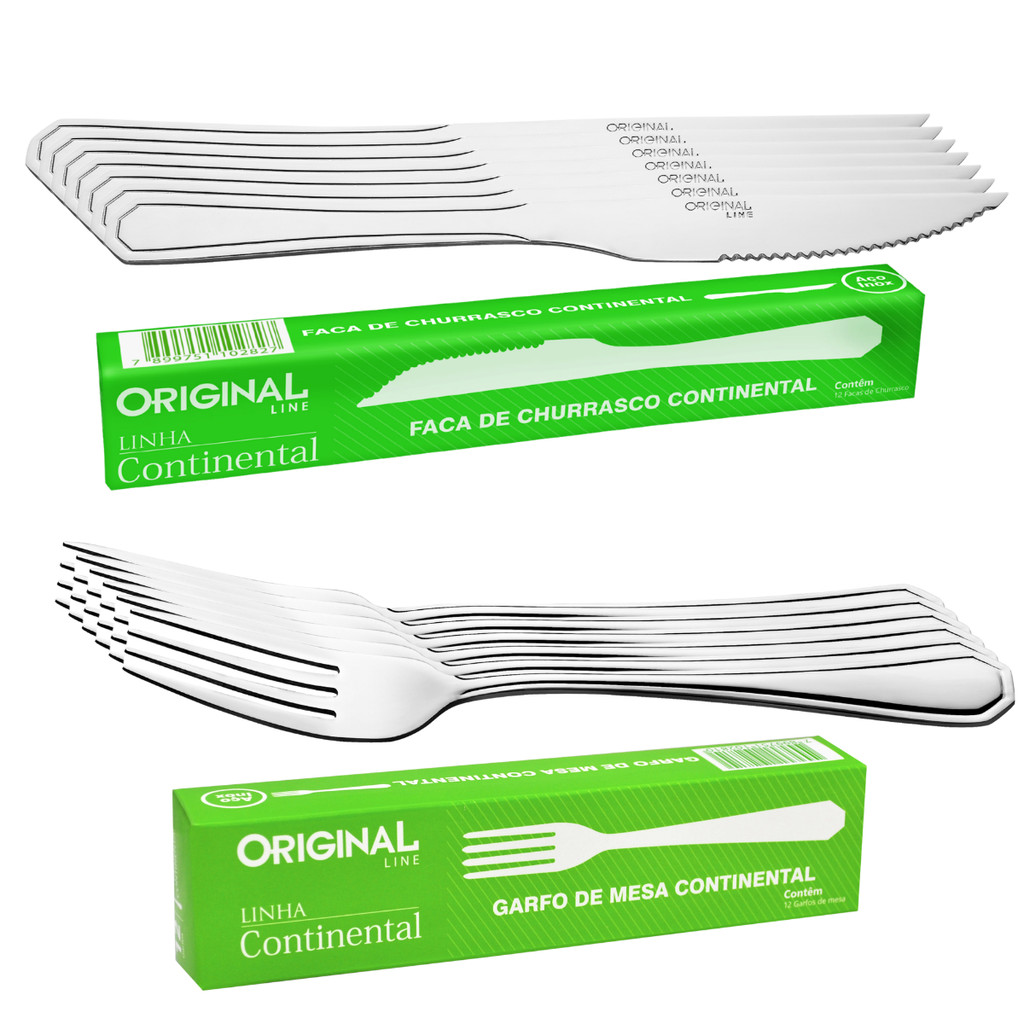 Kit Jogo 96 Talheres Aço Inox Conjunto 48 Garfos Mesa + 48 Facas De Mesa Churrasco Continental Original P/ Restaurante