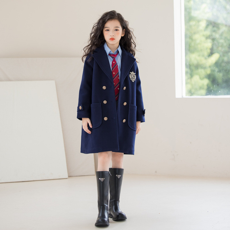 Meninas jaqueta de lã estilo Preppy britânico 2025 inverno engrossado comprimento médio grandes crianças acolchoado casa