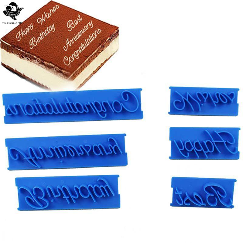 PFG 6 Pçs/set Letras De Plástico Molde Feliz Aniversário Melhores Desejos Moldes De Cozimento Decoração FG