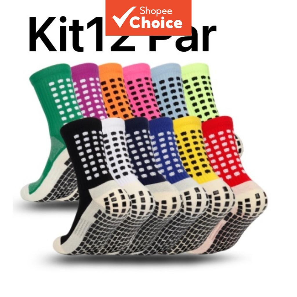 12 Pares De Meias De Futebol Antiderrapantes Masculinas | Algodão Respirável De Alta Qualidade Pontos De Aderência De Si