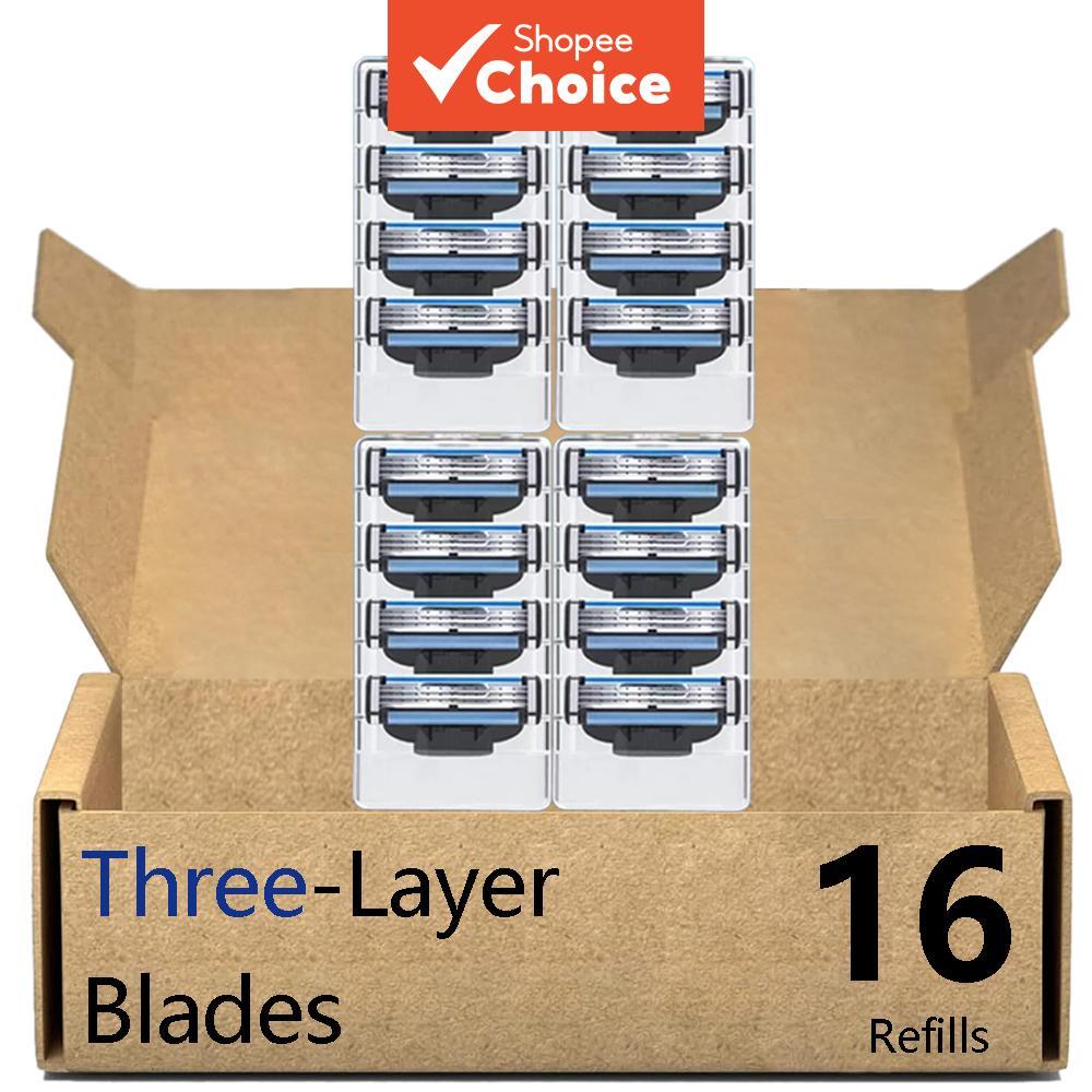 Lâminas de barbear – 16 unidades, lâminas de aço inoxidável de 3 camadas, compatíveis com Gillette Mach 3, adequadas