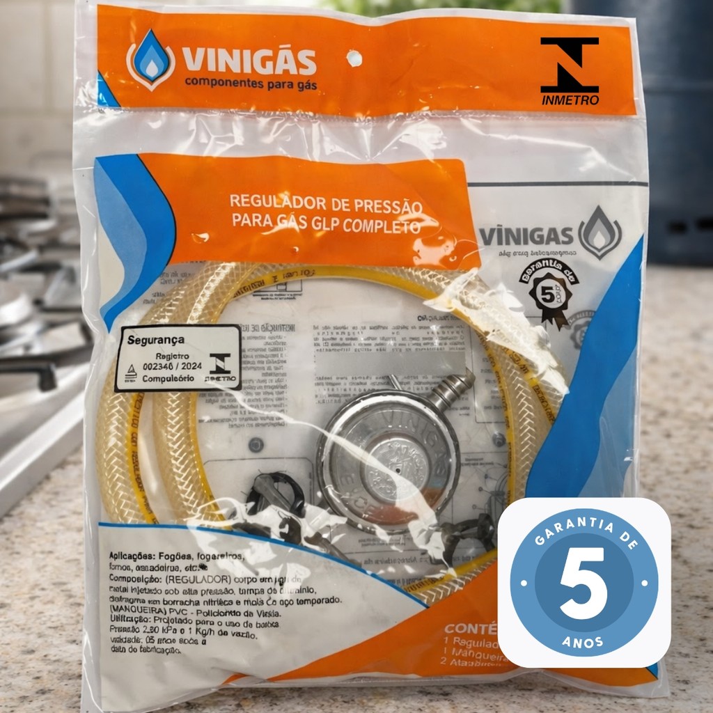 Kit Regulador Registro De Gás De Cozinha e Mangueira De Botijão Baixa Pressão p/ Forno Fogão Cooktop