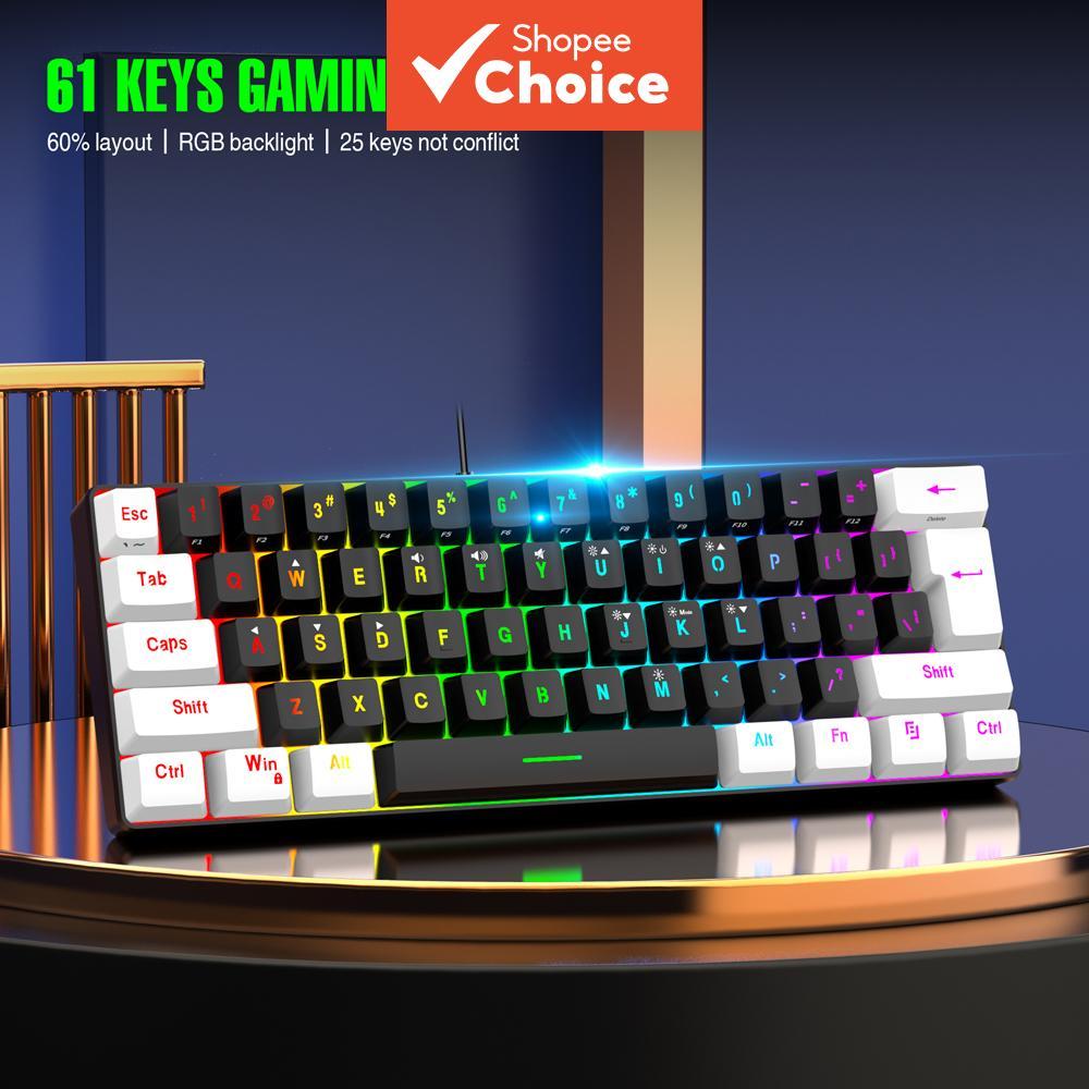 Teclado Portátil Combo para Laptop Teclado Mini Gamer RGB Retroiluminado com Mouse 61 Teclas com Cabo USB Removível