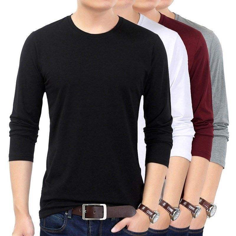 Camiseta masculina Modal de seda gelada de manga comprida primavera outono masculina de meia-idade gola redonda Slim Fit