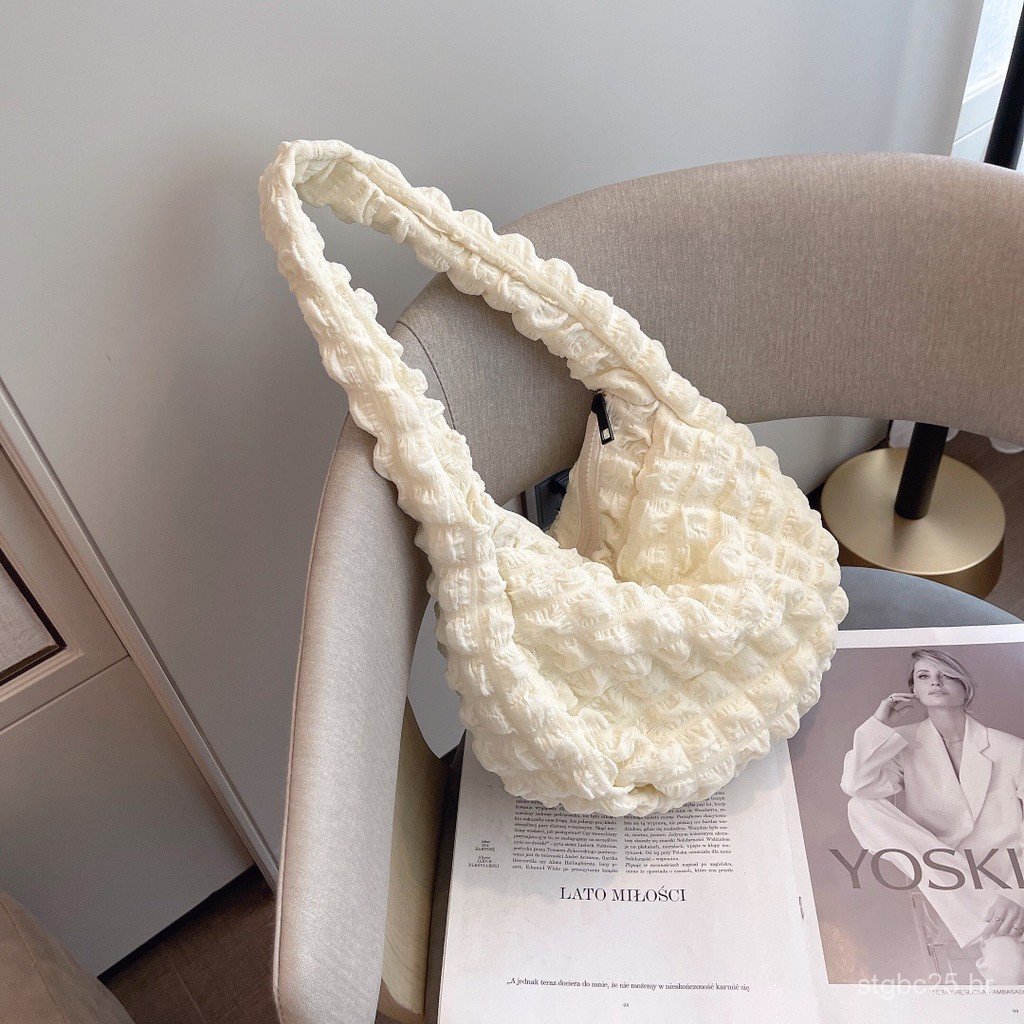 Bolsa de ombro plissada estilo nuvem, nova coleção 2025, cor sólida, bolsa plissada para o dia a dia, bolsa de compras, 