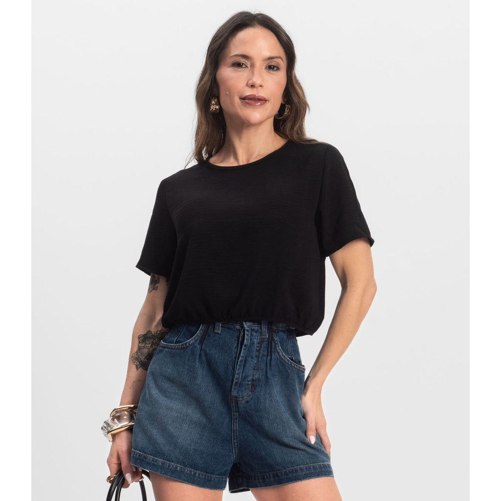 Blusa Feminina Manga Curta Infinita Cor Preto