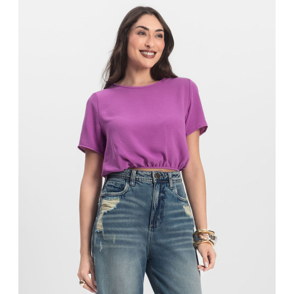 Blusa Feminina Manga Curta Infinita Cor Roxo
