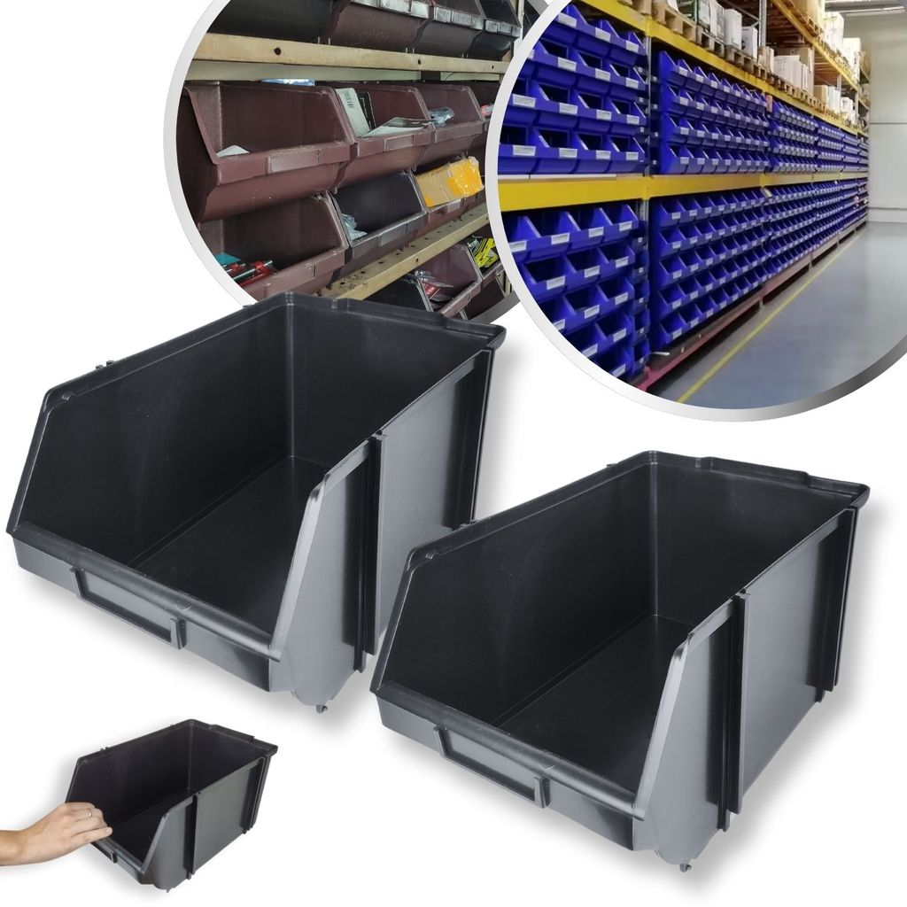 2 Caixas Plástica Organizadora Gaveteiro Bin Nº 7 Preta Box 16L 30Kg Estante Prateleira Empilhável