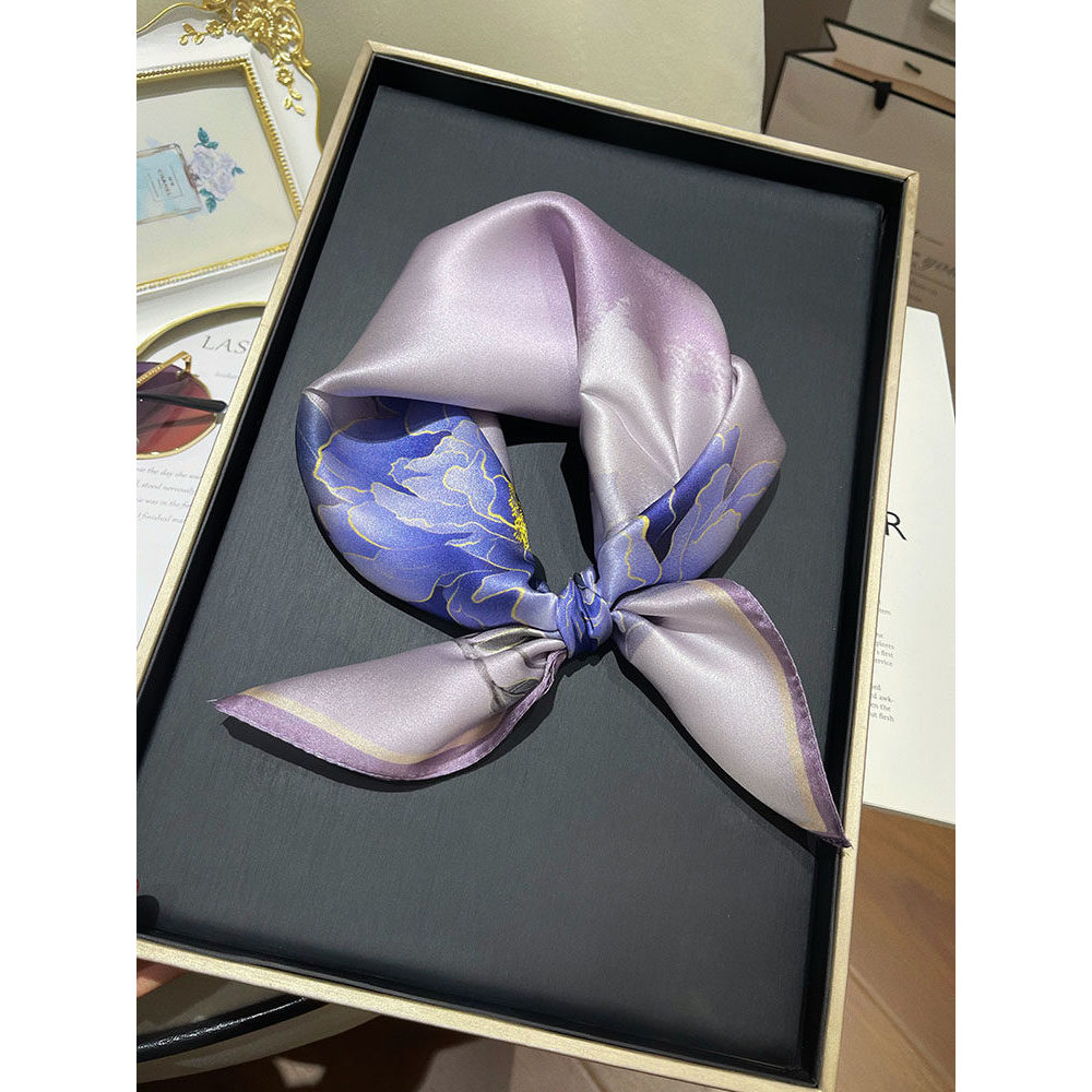 Lenço de seda roxo feminino 100% seda amoreira estilo chinês presente pequeno lenço quadrado cachecol primavera outono H