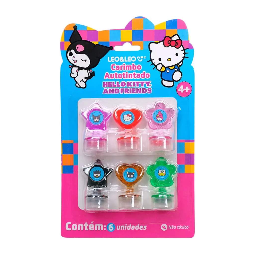 Carimbo Autotintado Hello Kitty e Amigos Blister c/ 6 Und Leo&Leo Leonora - 10641