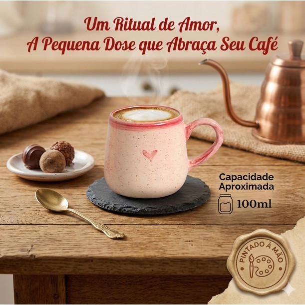 Caneca 100 ml Mini Cerâmica Artesanal Pintada à Mão Decoração Cantinho do Café Expresso Xícara Chá Escritório Mesa Posta