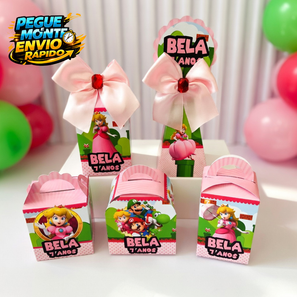 Kit Caixas Princesa Peach Mário Personalizada PEGUE E MONTE /Lembrancinha de Festa /Aniversário
