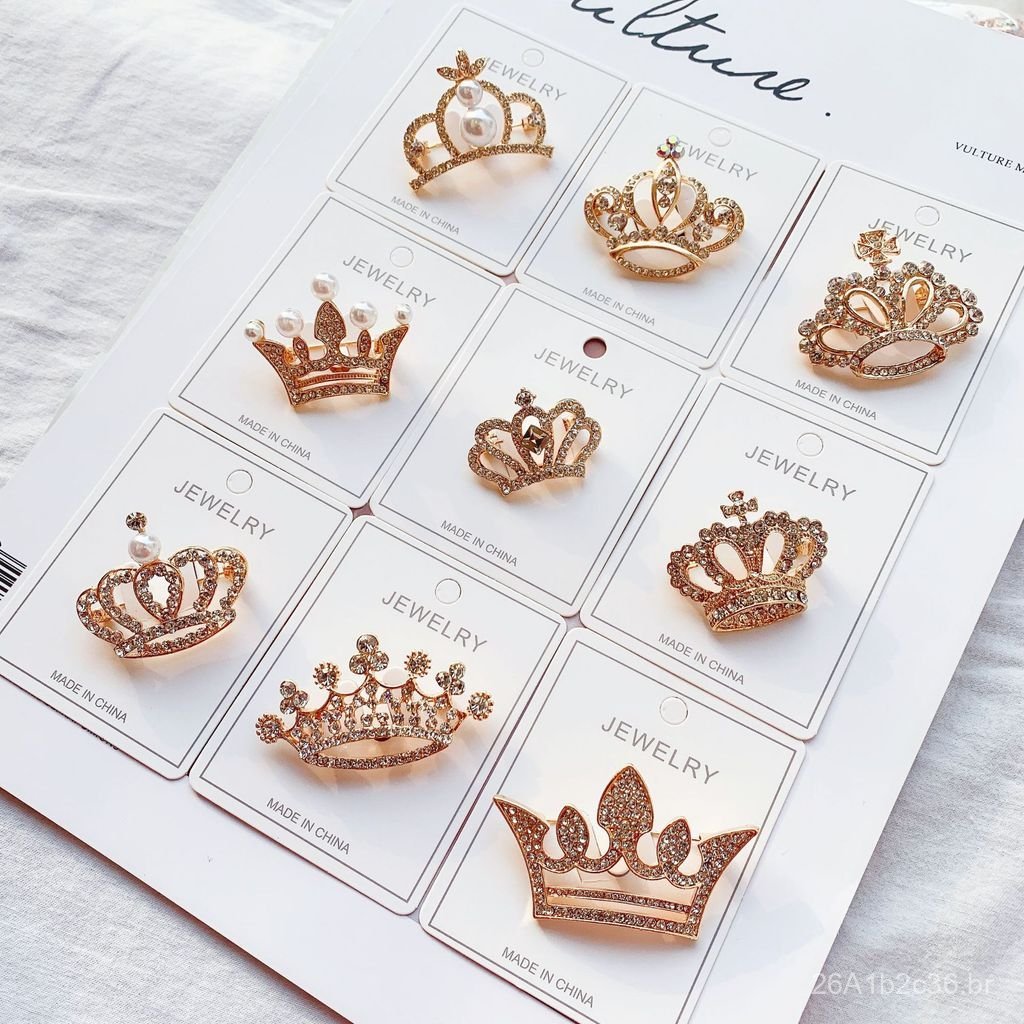 Broche de coroa em liga metálica com strass, estilo coreano, acessório de vestuário profissional de alta qualidade, broc