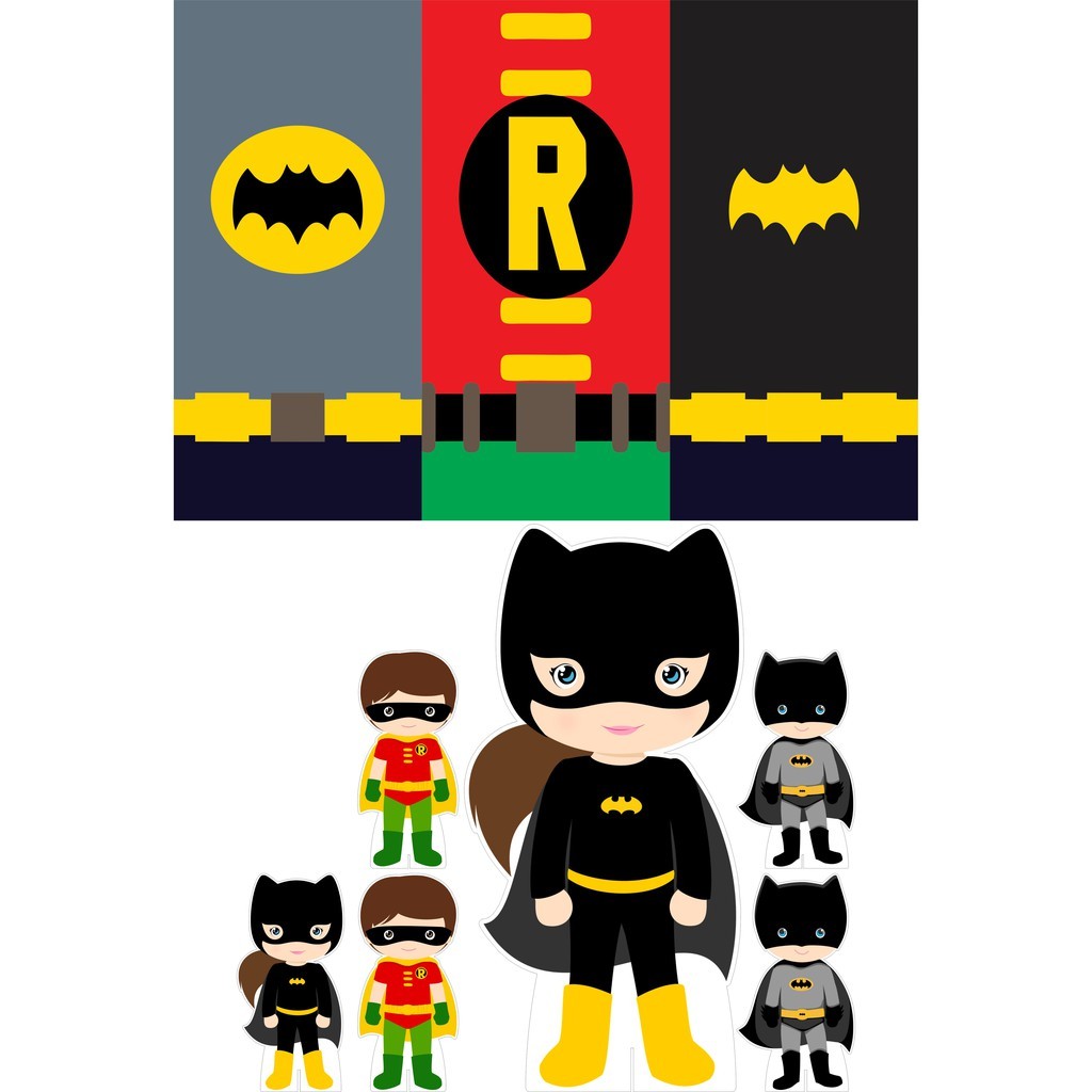 Mini Kit Display + Painel Festa Infantil Batman, Batgirl e Robin CUTE FC