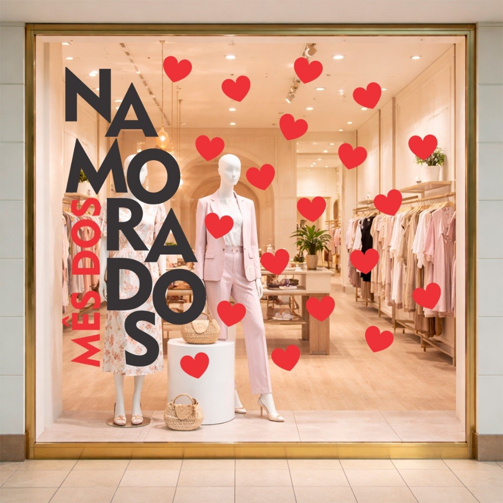 Adesivo de Parede Comercial Mês dos Namorados Corações Lavável Autocolante Para Loja Vitrine Casa