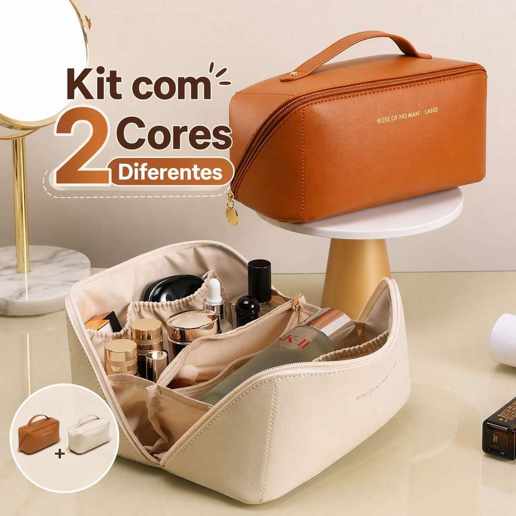 Kit 2 Bolsa Necessaire Feminino Cosmético De Couro PU De Grande Capacidade Em Alto Qualidade