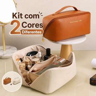 Kit 2 Bolsa Necessaire Feminino Cosmético De Couro PU De Grande Capacidade Em Alto Qualid…