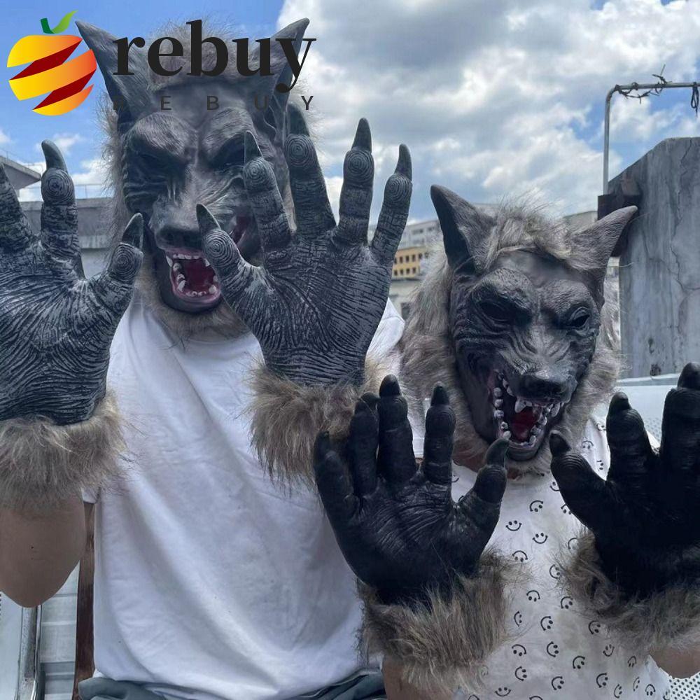 REBUY1 Máscara De Cabeça De Lobo De Látex , Fantasia Halloween Assustadora Casa Feroz De Pelúcia Realista