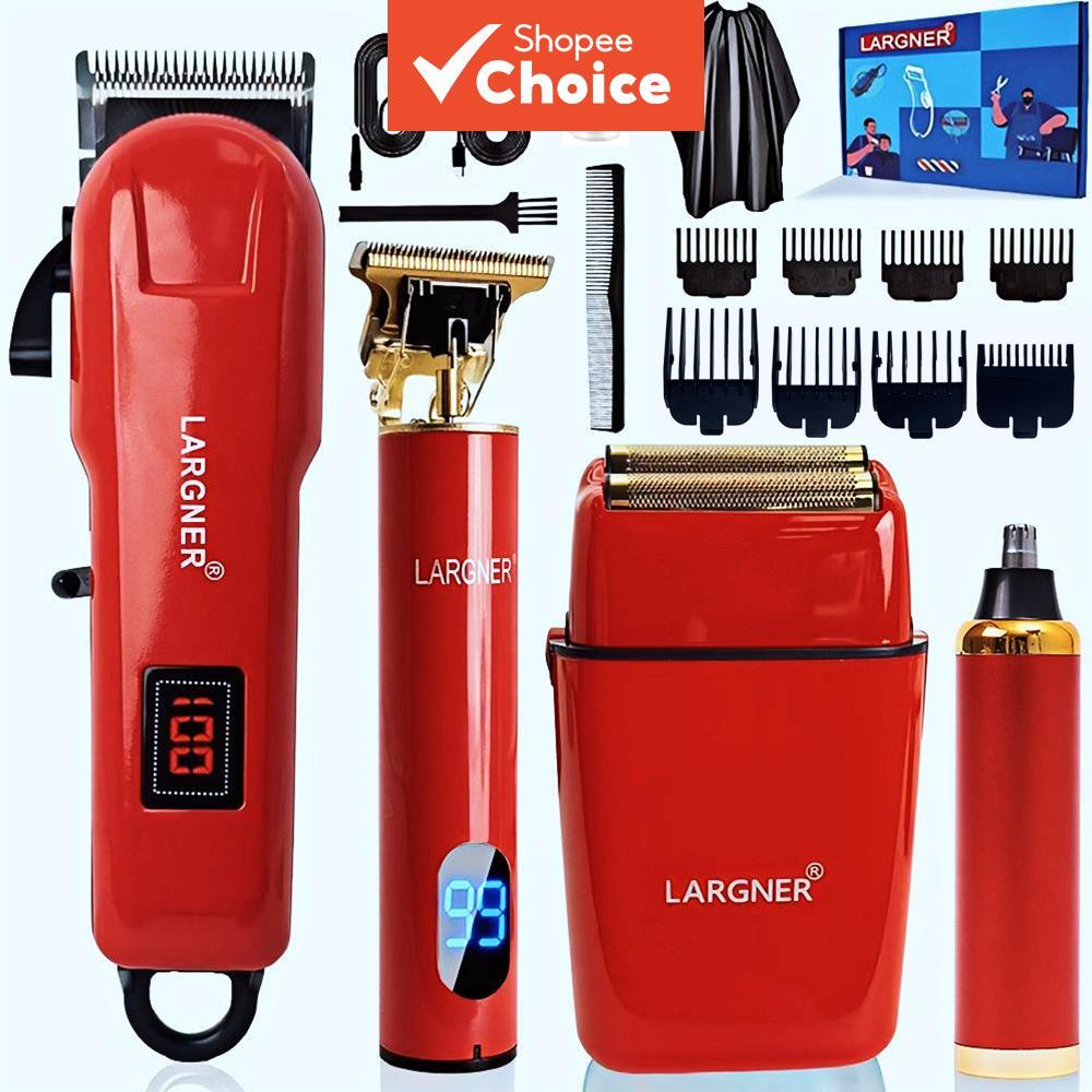 Conjunto 4 em 1 Masculino de Cabeleireiro e Beleza LARGNER: Máquina de cortar cabelo profissional sem fio, aparador de