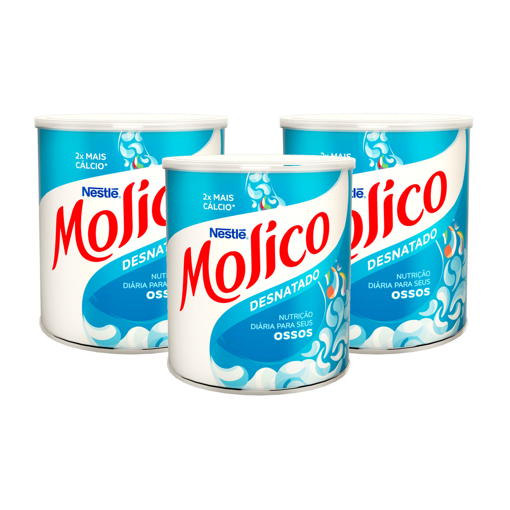 3 Leite Em Pó Desnatado Molico Total Cálcio Nestlé Lata 280g
