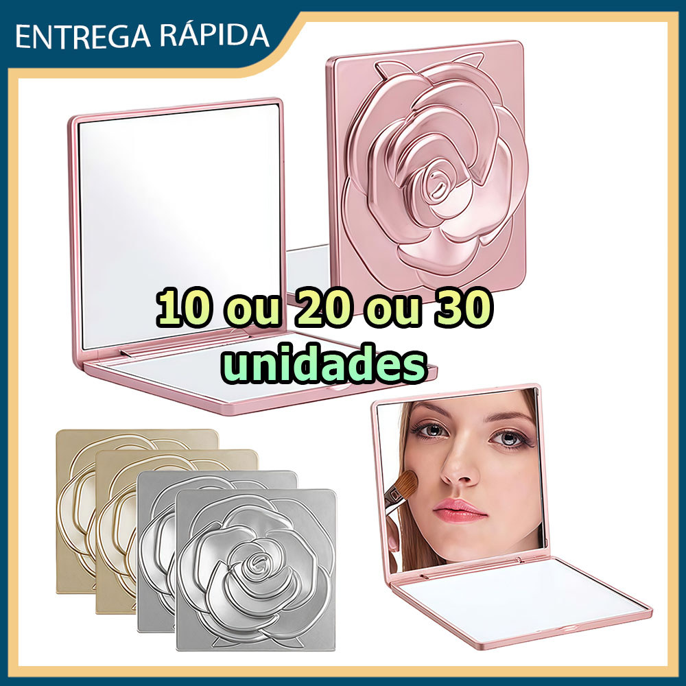Kit 10/20/30 Espelho de bolso ampliação 1x/3x padrão de rosas espelho quadrado dobrável espelho de maquiagem para viagem