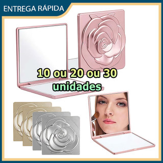Kit 10/20/30 Espelho de bolso ampliação 1x/3x padrão de rosas espelho quadrado dobrável espelho de maquiagem para viagem