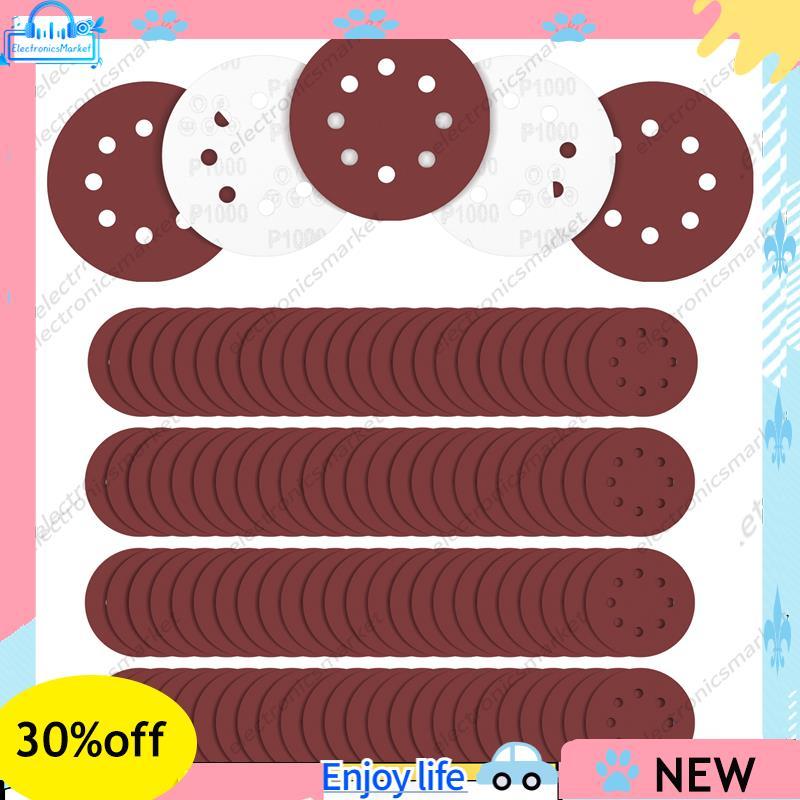 [Em Vendas E] 100 Pcs 5 Polegadas 8 Furos Lixa De Disco De Gancho Laço , 20 Unidades Cada De 600 800 1000 1500 2000 Grão