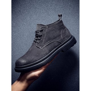 Novas botas Martin casuais de cano baixo botas curtas masculinas de couro cinza All-Match estilo britânico macacão respi