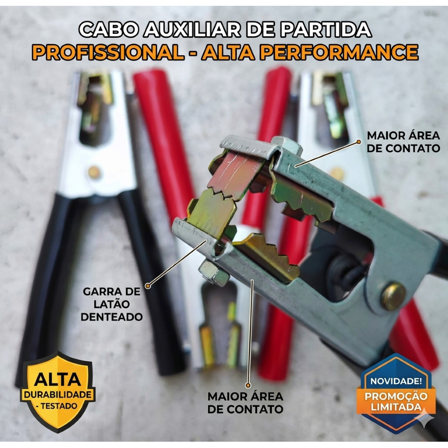 Kit com 4 Garra 800A Jacaré P/ Cabo De Chupeta - Prendedor de Bateria Reforçado - Van Carro Caminhão - Automovél -