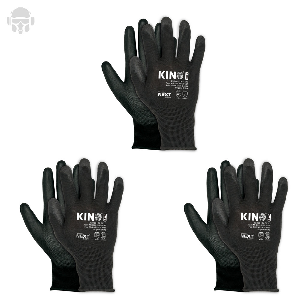 3 Pares Luva Multiuso Next Safety PU Kino Tato - Precisão, Conforto e Antiestática