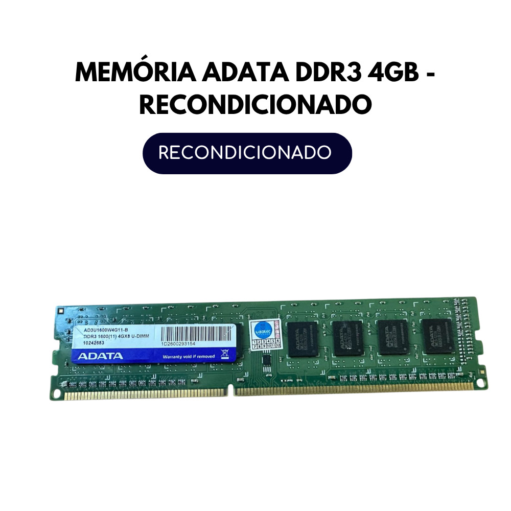 MEMÓRIA ADATA DDR3 4GB -RECONDICIONADO