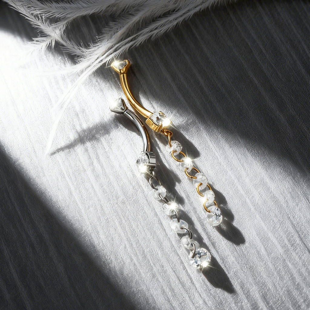 Piercing de Umbigo Banana Com Pingente em Titânio Zircônias Cravejado Barras Body Jewelry