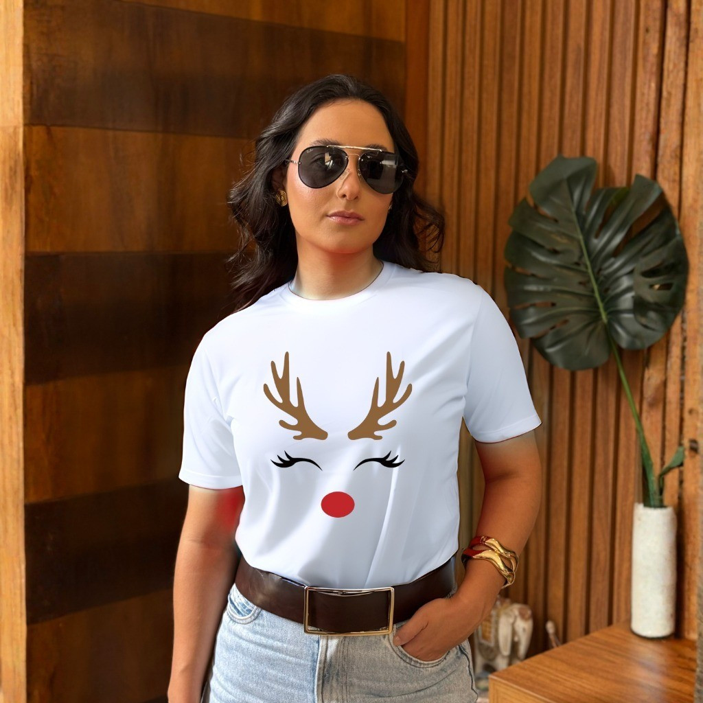 [Camiseta Premium em Algodão Puro]SISI Camiseta Natal Feminina Natalina  Tumblr Streetwear  Estampada Casual Look Jovem