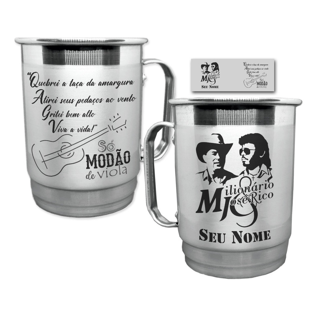 Caneca Alumínio 500ml - Modão De Viola Milionário José Rico