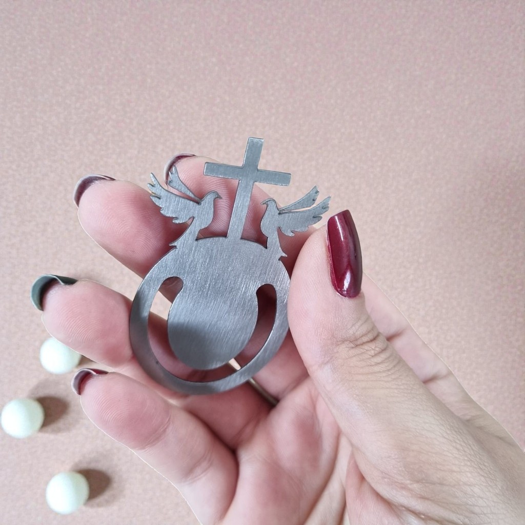 Kit 2 Clips Religioso para Brinde e Lembrancinha Cruz e Pomba Batizado Crisma Eventos Católico