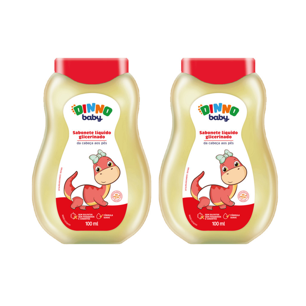 Kit 2 Sabonete Líquido Glicerinado Dinno Baby 100mL – Higiene Suave, pH Neutro e Cuidado Diário
