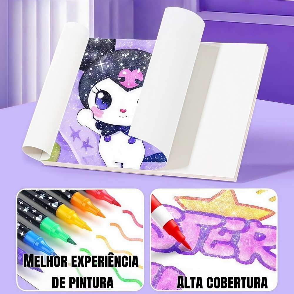 Kit 12/48/24/36/72/96 Canetas 2 em 1 Brush e Ponta Fina p/ Lettering, Desenho e Colorir Dual Pen