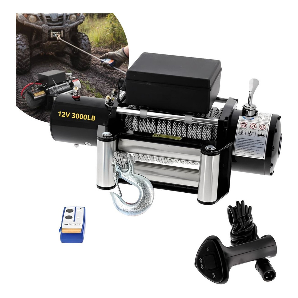 Guincho Elétrico 12V 3000LB Com Controle Remoto Ideal Para Off Road Reboque e Recuperação Veicular em Oferta na Shopee