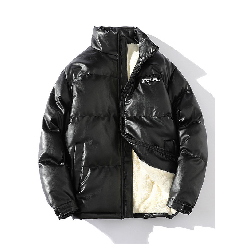 Jaqueta acolchoada masculina estilo lã de inverno espessada couro PU jaqueta de lã de cordeiro masculina jaqueta acolcho