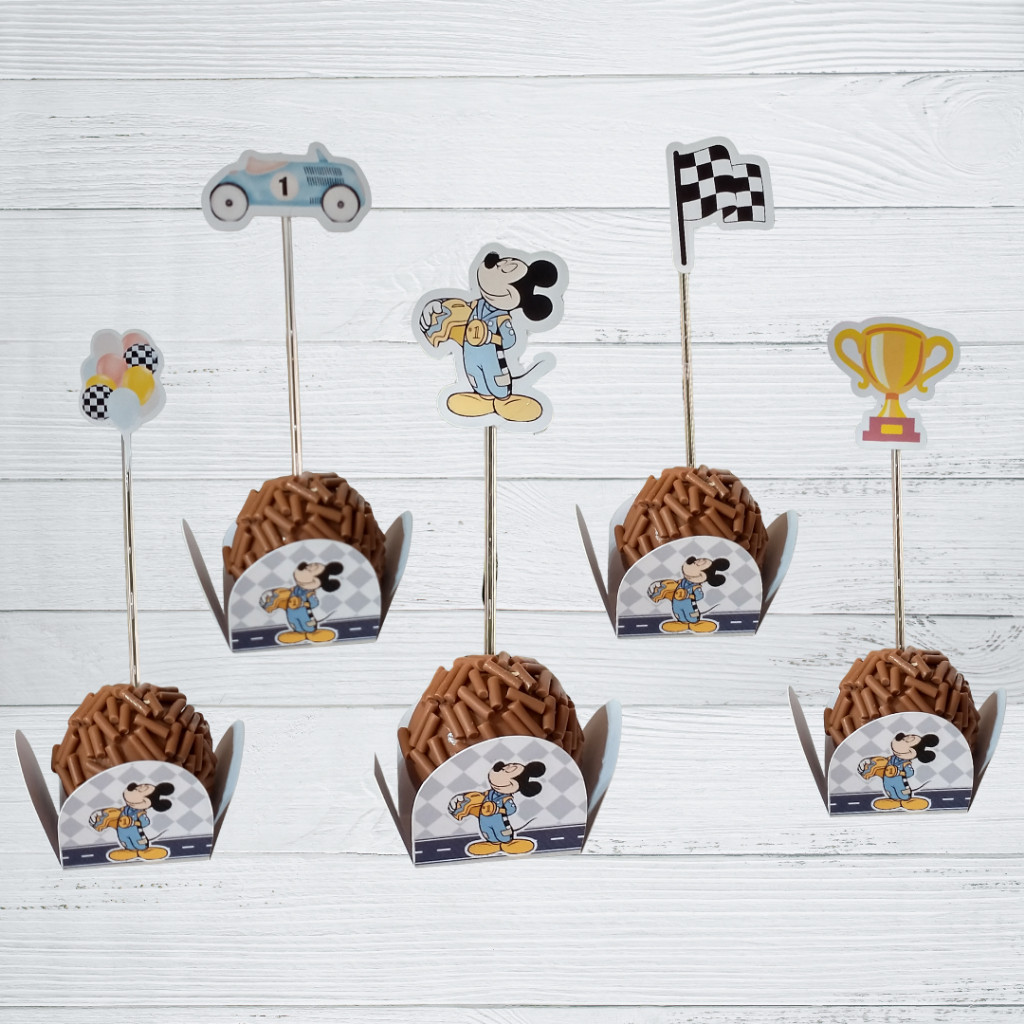 Kit 50 forminhas + 50 topper de docinhos mickey racer- corrida do mickey- carrinho mickey- festa- aniversário infantil