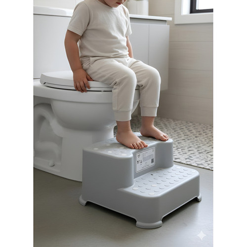 Escada degrau Infantil Com Antiderrapante C/ 2 Degraus Cinza Lisa