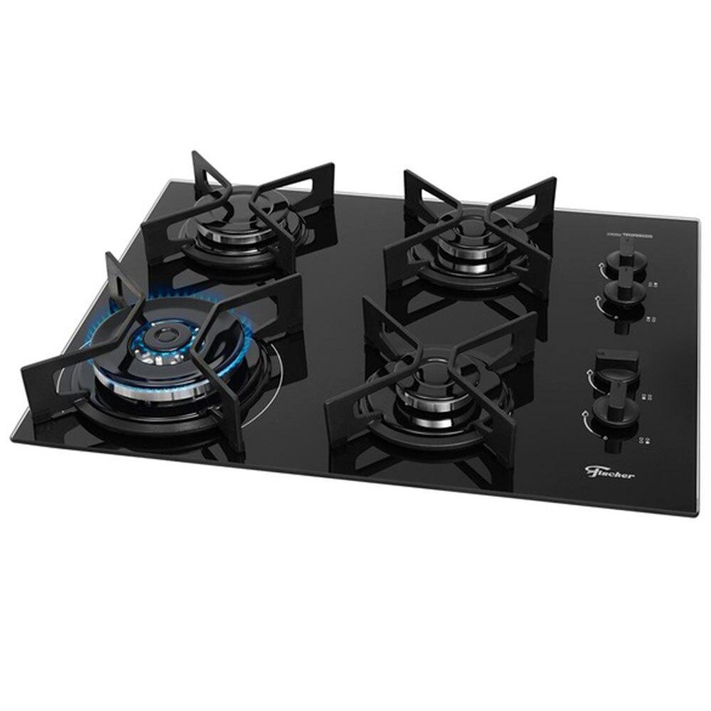 Cooktop 4 Bocas Fischer Chama Tripla Superautomático, Preto - Bivolt