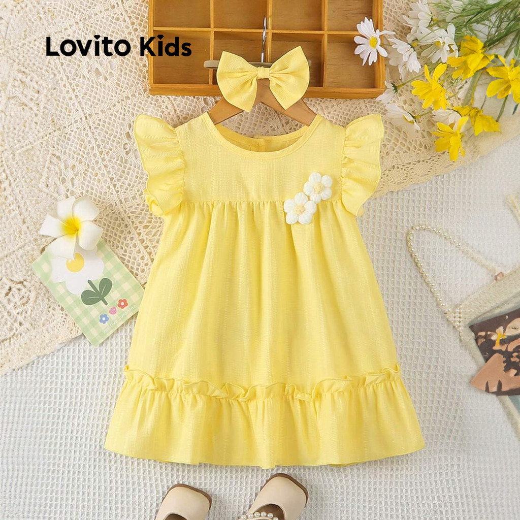 Lovito Kids Vestido Fofo em Jacquard para Primavera/verão Vestido Amarelo para menina L160LD198 em Oferta na Shopee