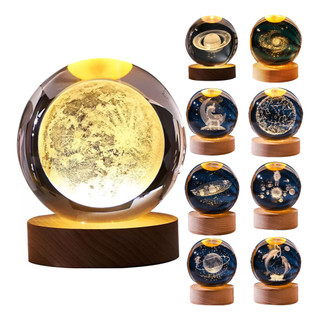 Lua Flutante Luminária De Mesa Bola De Cristal Decorativa De Led Luz Noturna USB Vidro Madeira