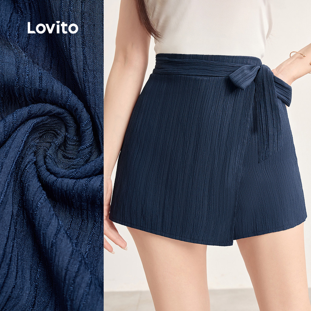 Lovito Shorts Casuais Assimétricos Primavera/verão Shorts Azul Escuro para Mulheres L165ED1539