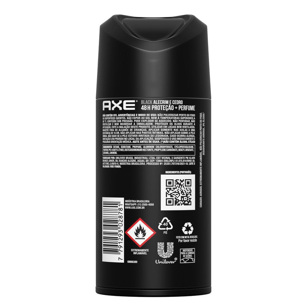 Detalhes do Desodorante Body Spray Aerosol Axe Black 150ml