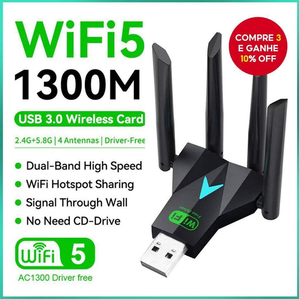  USB 3.0 1300Mbps wifi para PC adaptador bluetooth 4 Antenas Placa de Rede Sem Fio Drive Livre Banda Dupla 2.4G 5Ghz